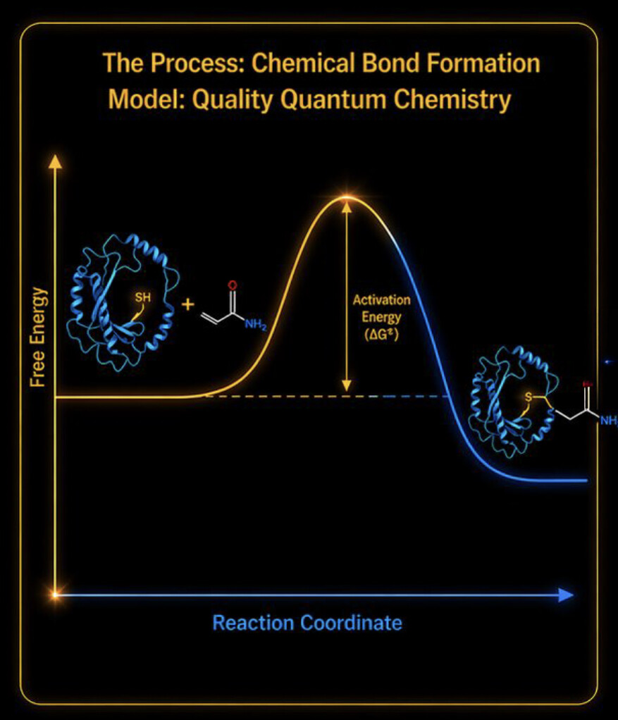Chemical bond formation — free energy vs reaction coordinate with activation energy ΔG‡